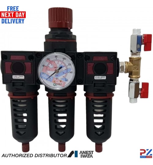 Anesta Iwata 3-Stage Filter Coalescer Regulator Twin Outlet 55 CFM FR008
